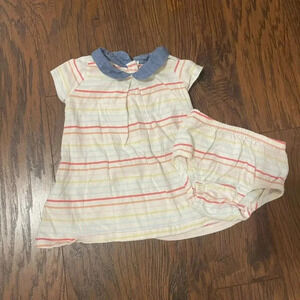 Baby Gap 12-18 Months Multicolored Striped Dress With Bloomers, Peter Pan Collar